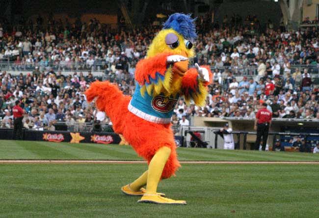 The Chicken entertains at a Padres game.