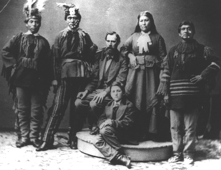 Winema and Frank Riddle, with son Jeff and other Modoc warriors.