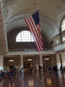 Ellis Island in New York Harbor: we saw the Baggage Room that my parents passed through as immigrants nearly a century ago.